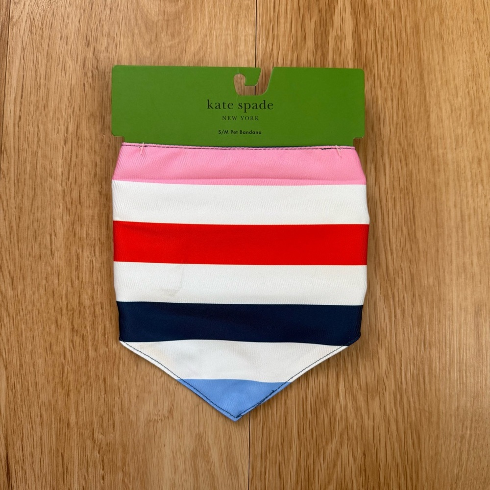 NWT Kate Spade Striped Red Blue Pink Dog Bandana Size Small/Medium (*flaw*)